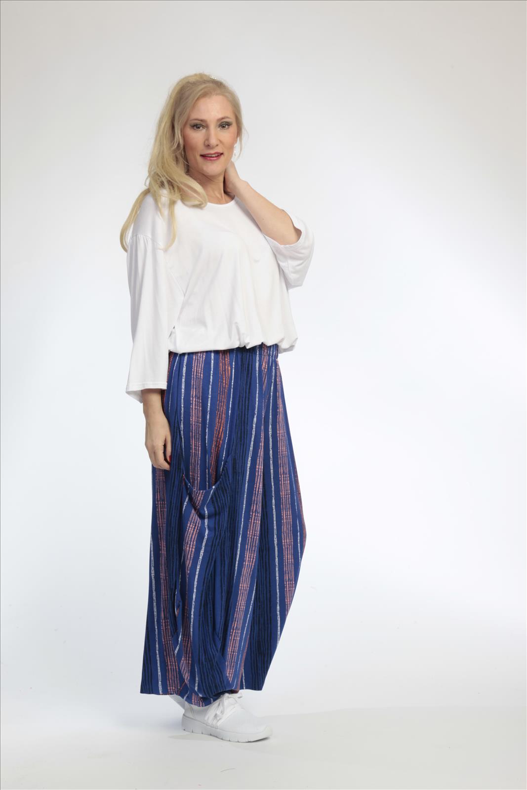 Summer trousers in balloon shape made of soft jersey quality, Florida in royal blue-multi