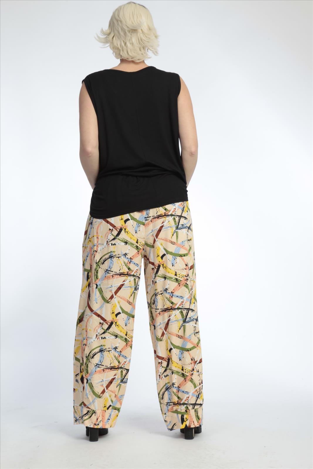 Summer trousers in a straight shape made of linen look quality, Terra in apricot-multi