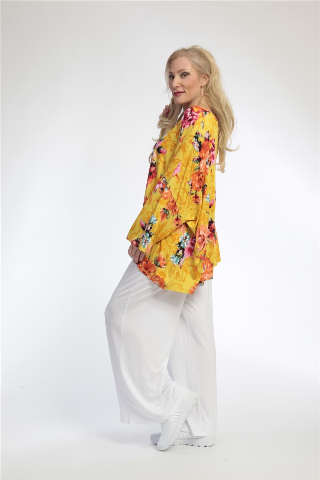 Summer big shirt in a boxy shape made of fine jersey quality, Miami in yellow-multi