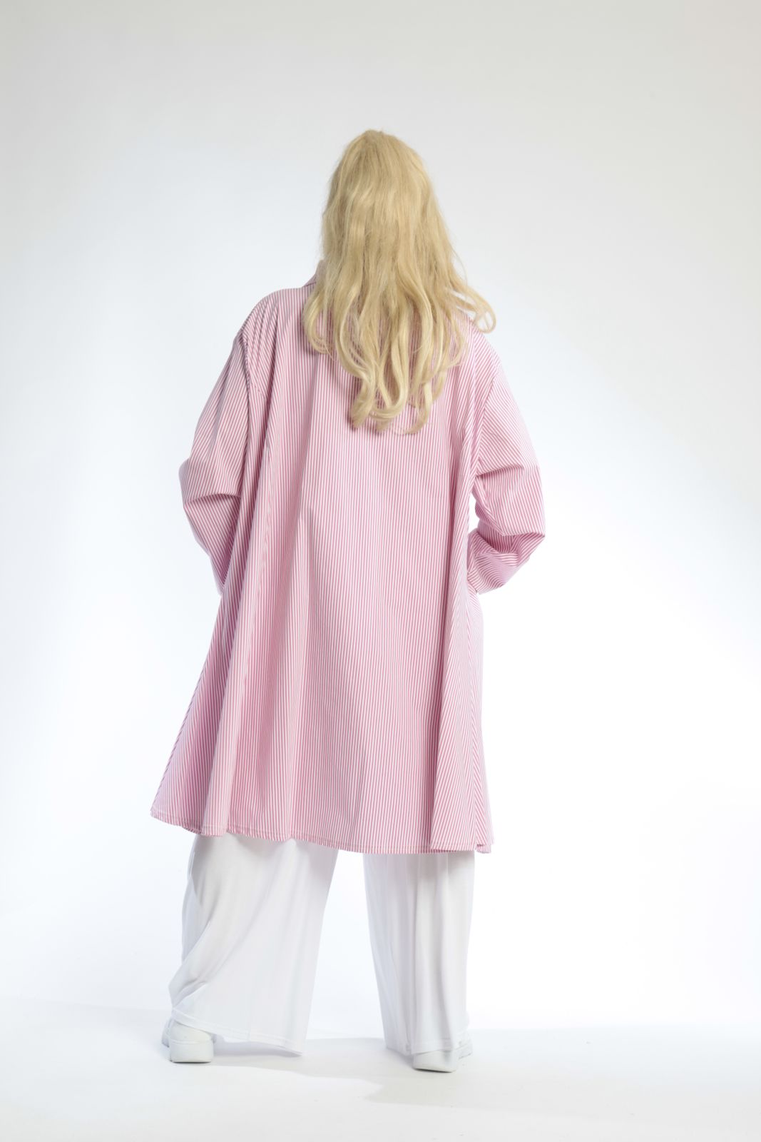 Summer blouse in A-shape made of poplin quality, poplin in pink and white