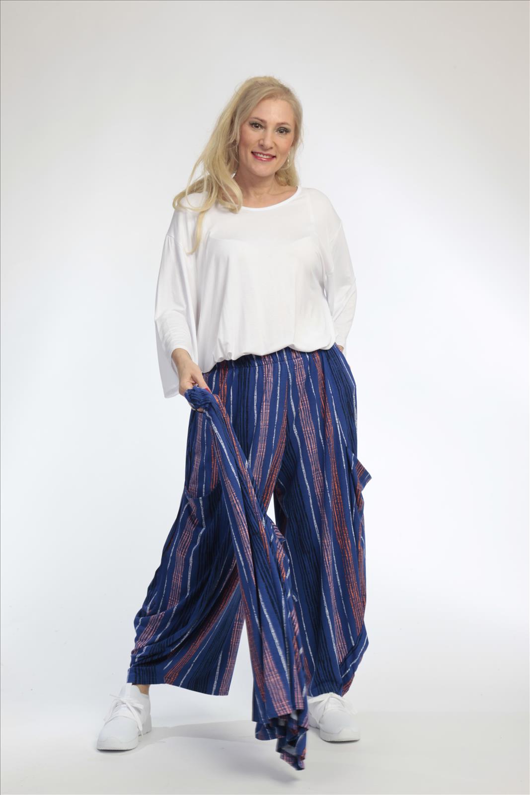 Summer trousers in balloon shape made of soft jersey quality, Florida in royal blue-multi