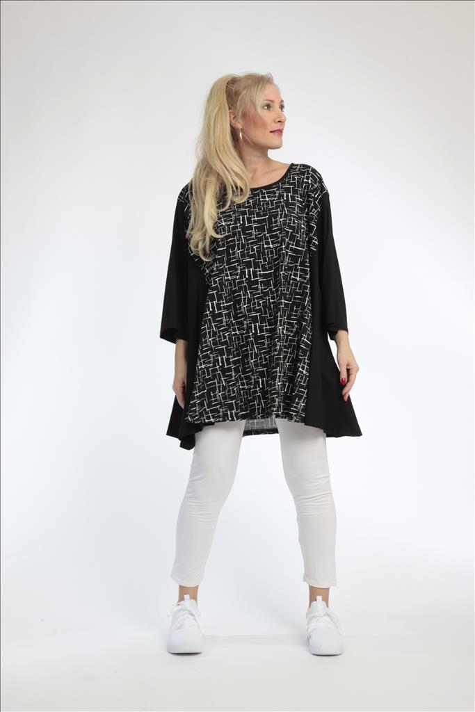 Summer big shirt in A-shape made of Bengaline quality, Robin in black and white