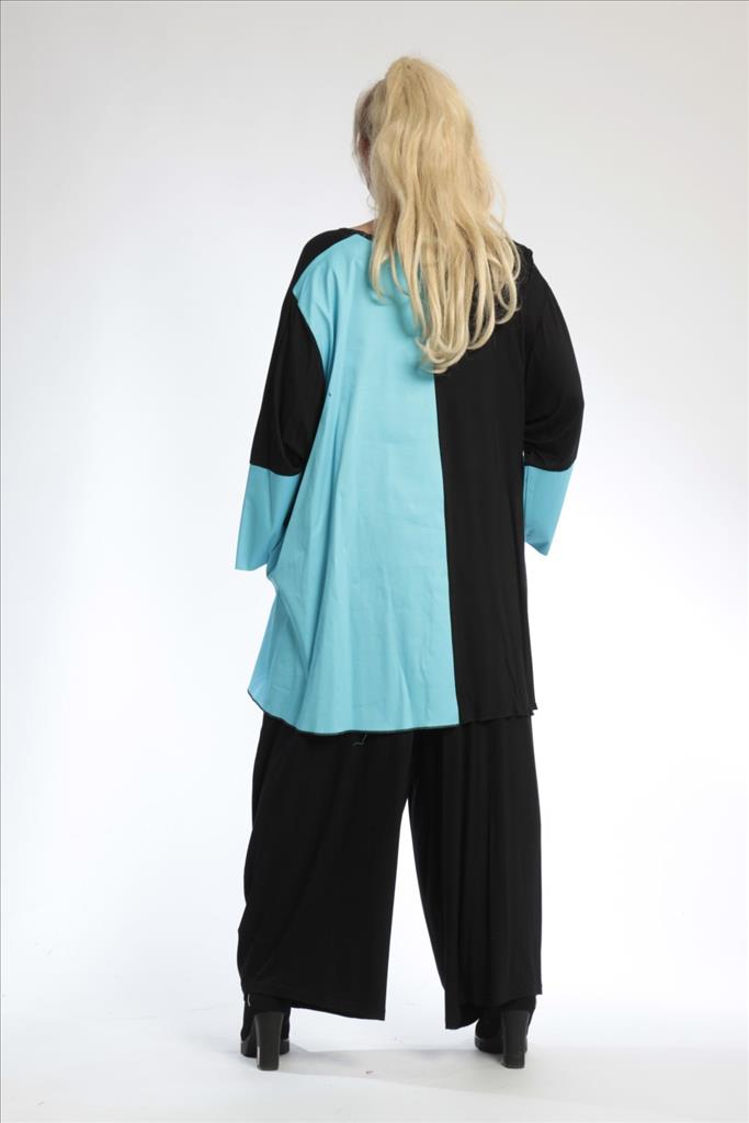 Everyday big shirt in A-shape made of jersey quality, sateen in black-turquoise