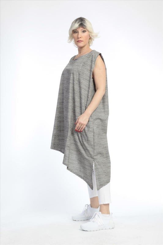 Summer tunic in an asymmetrical shape made of poplin quality, boa in gray and white