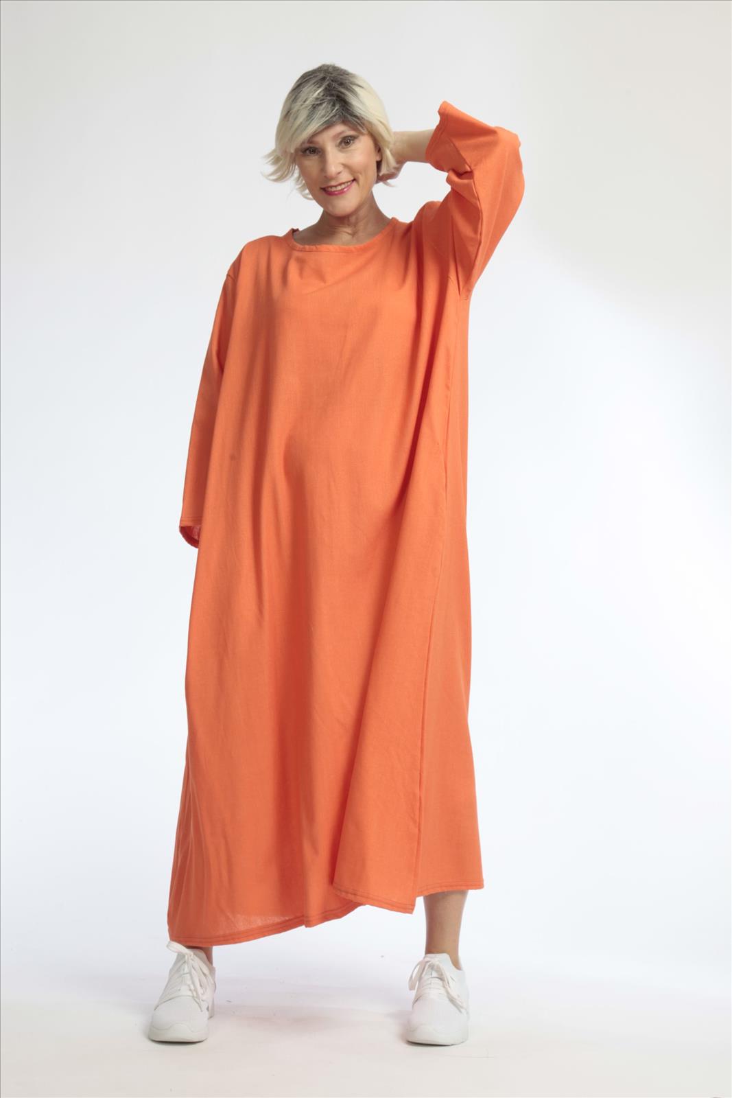 Summer dress in balloon shape made of fine linen look quality, Softy in orange