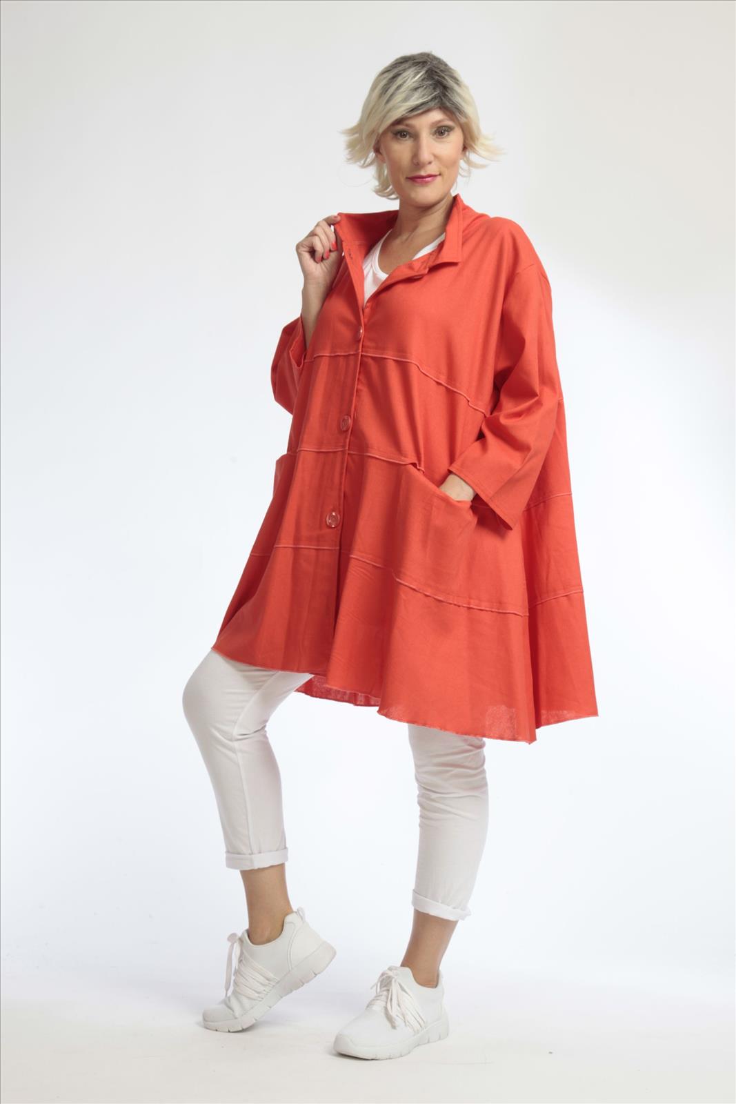 Sommer Jacke in A-Form aus feiner Leinen Optik Qualität, Softy in Rot