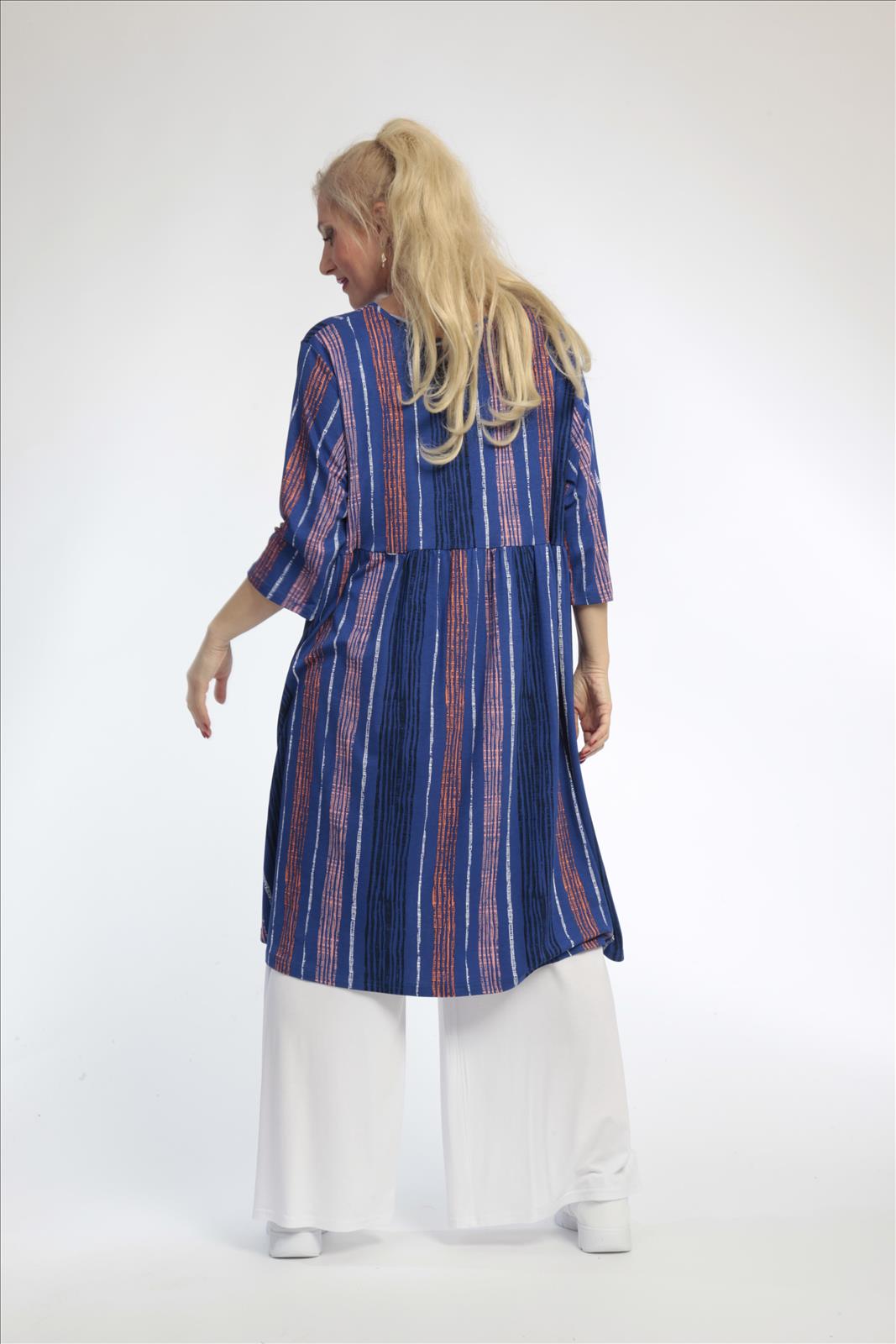 Sommer Shirt in Vokuhila Form aus weicher Jersey Qualität, Florida in Royalblau-Multi