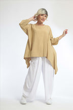 Summer big shirt in A-shape made of crushed linen look quality, Cottona in beige