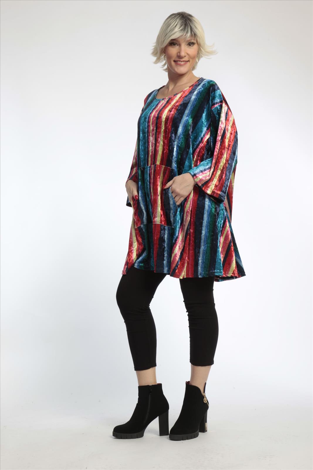 Summer big shirt in A-shape made of velor quality, Latte in multicolor