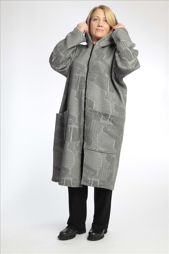 Winter coat in a straight shape made of jacquard quality, semolina in gray and white