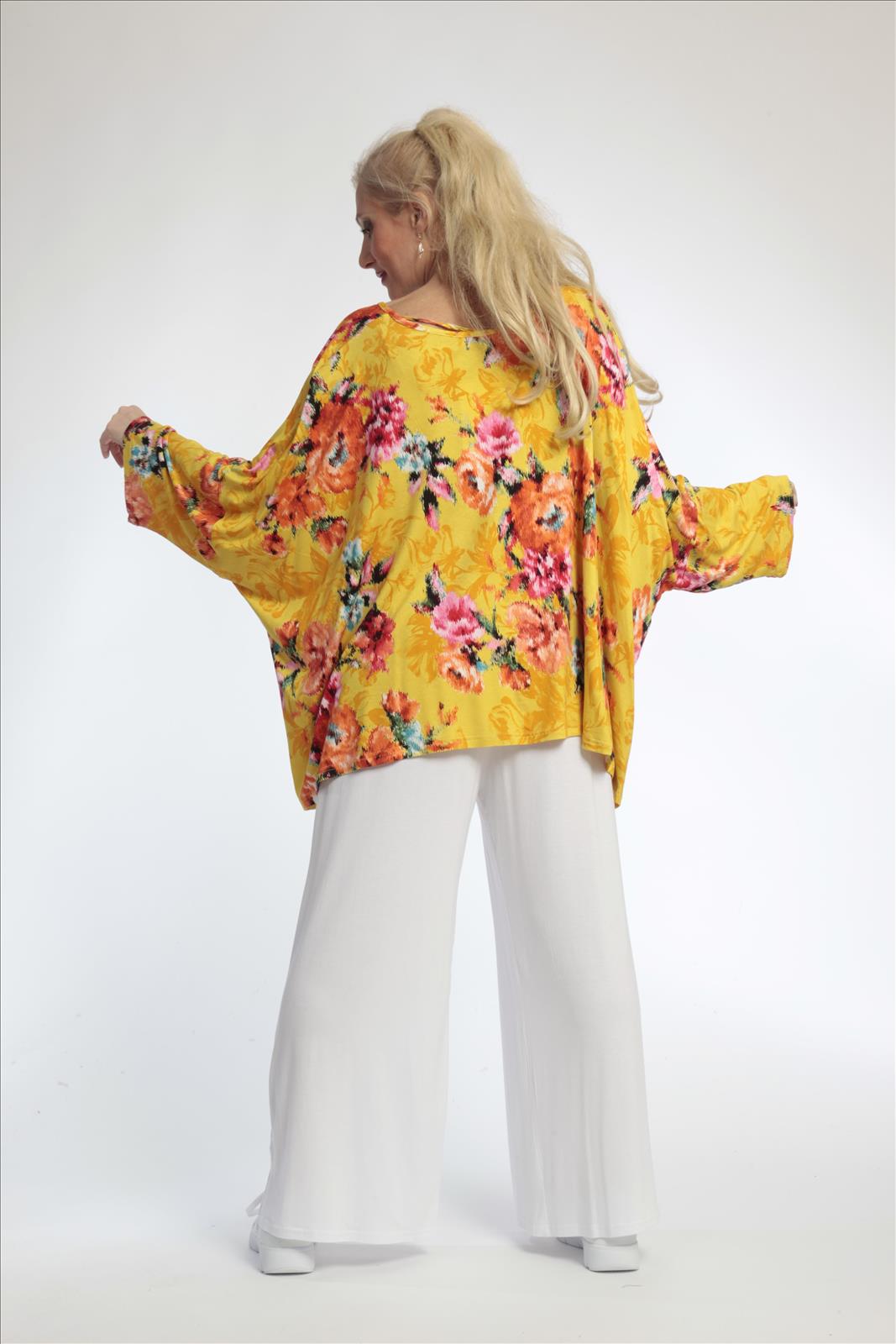 Summer big shirt in a boxy shape made of fine jersey quality, Miami in yellow-multi