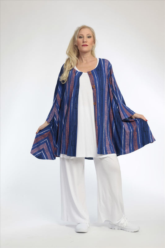 Summer jacket in A-shape made of soft jersey quality, Florida in royal blue-multi