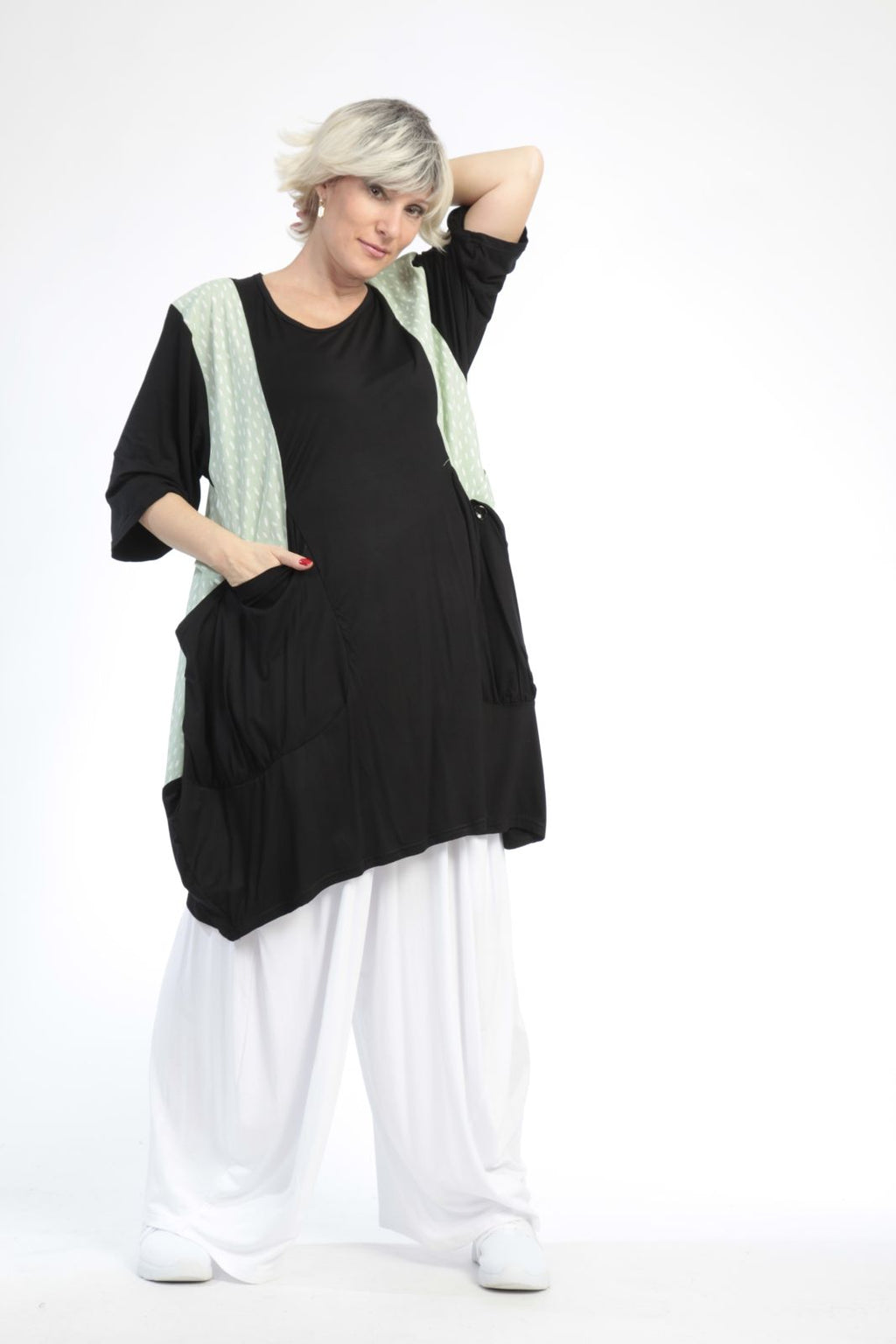 Chemise d'été en forme de ballon en popeline aérée, Baali en noir-vert clair