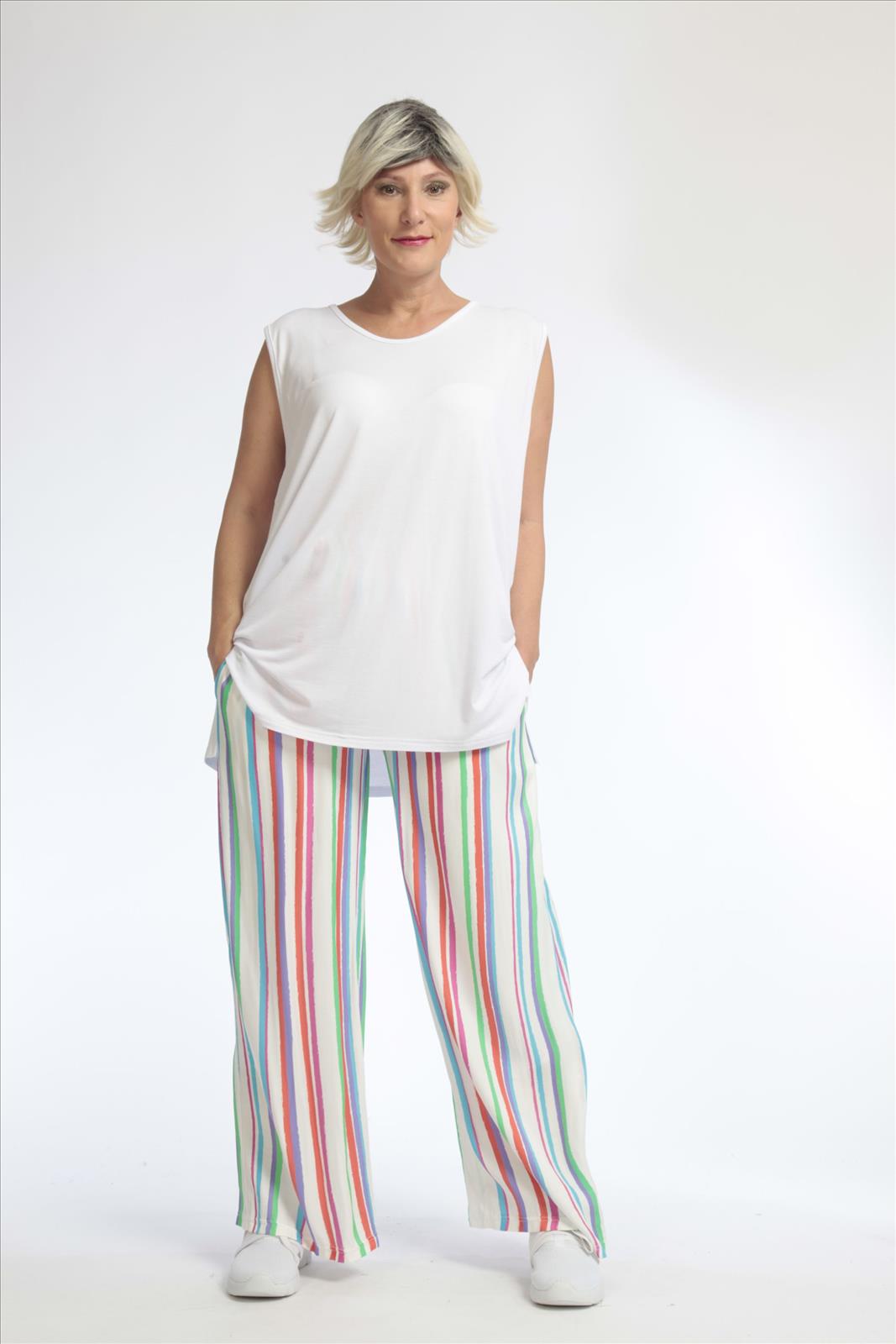Summer trousers in a straight shape made of fine satin quality, Lainy in multicolor