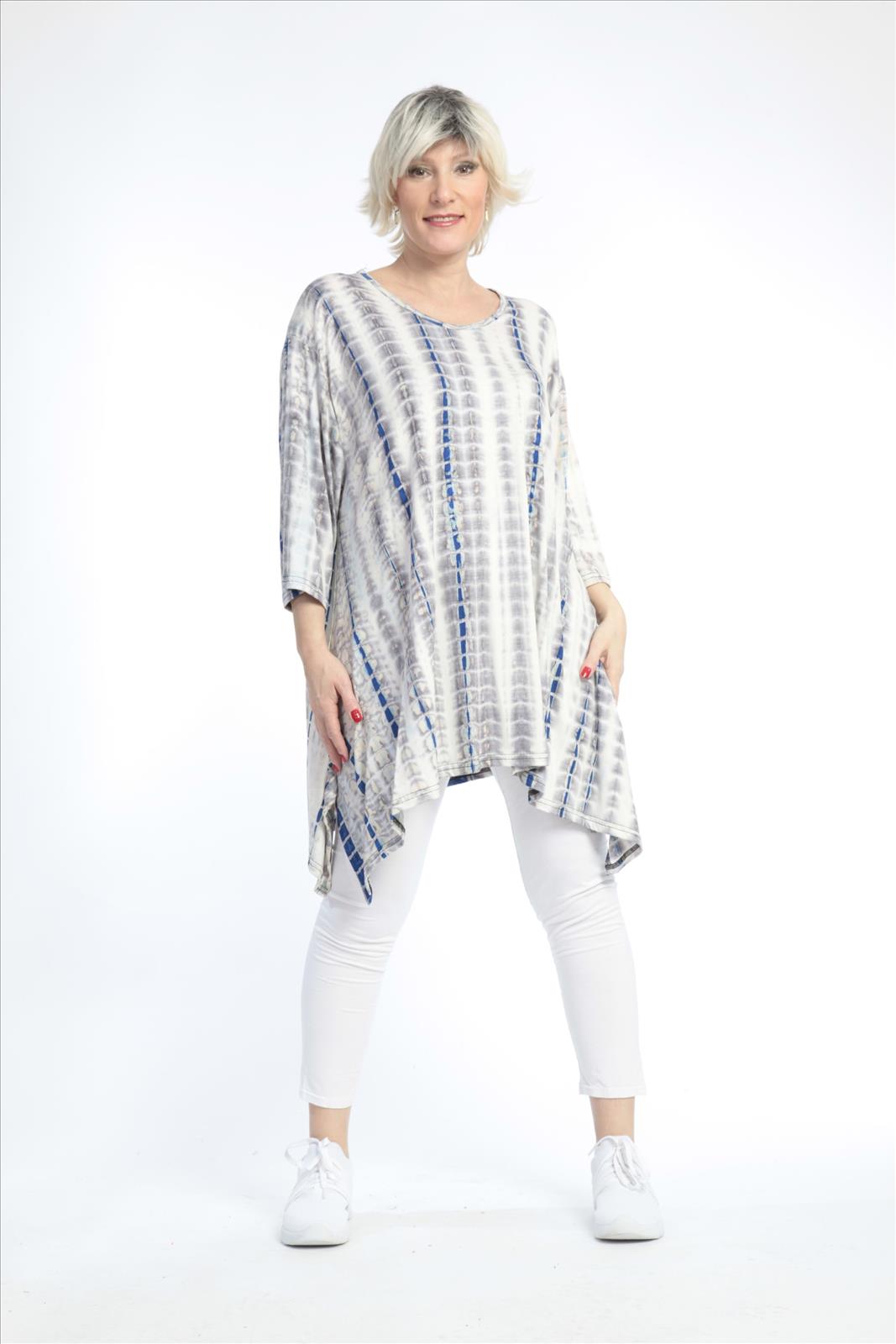 Sommer Big Shirt in A-Form aus er Jersey Qualität, Batik in Taupe-Blau