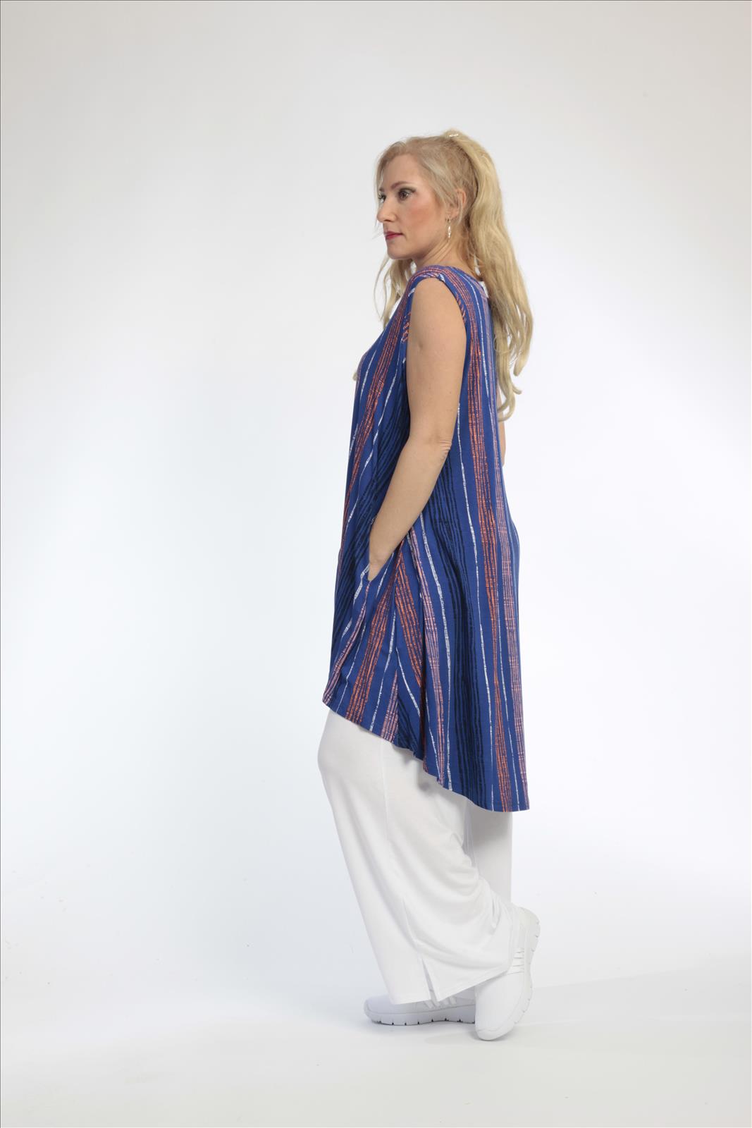 Summer tunic in A-shape made of soft jersey quality, Florida in royal blue-multi