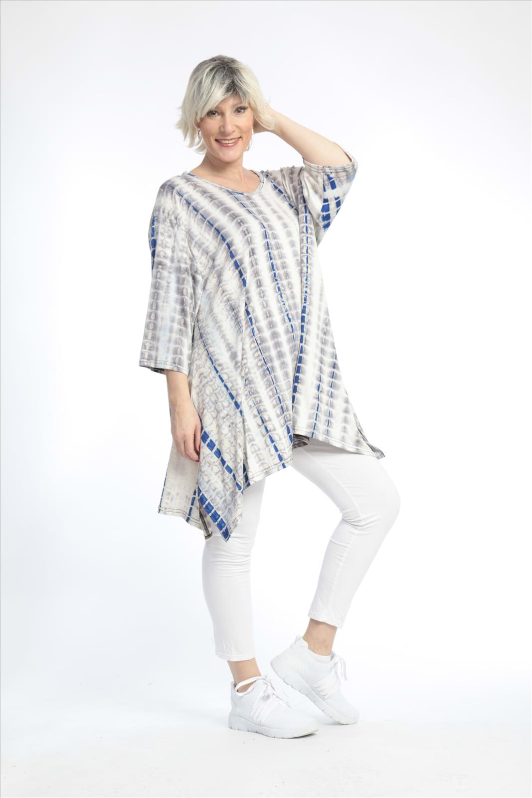 Sommer Big Shirt in A-Form aus er Jersey Qualität, Batik in Taupe-Blau