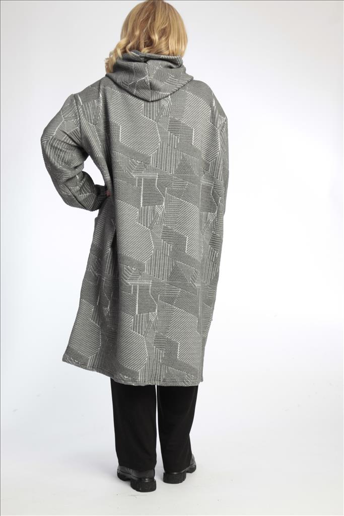 Winter coat in a straight shape made of jacquard quality, semolina in gray and white