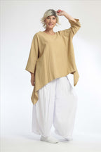 Summer big shirt in A-shape made of crushed linen look quality, Cottona in beige
