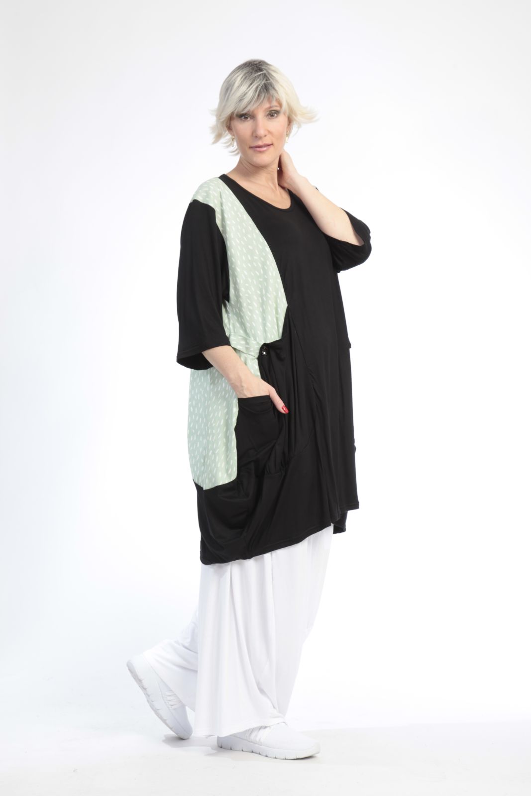 Chemise d'été en forme de ballon en popeline aérée, Baali en noir-vert clair