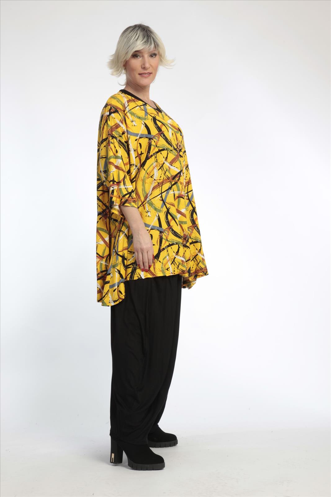 Summer jacket in A-shape made of linen look quality, Terra in yellow-multi