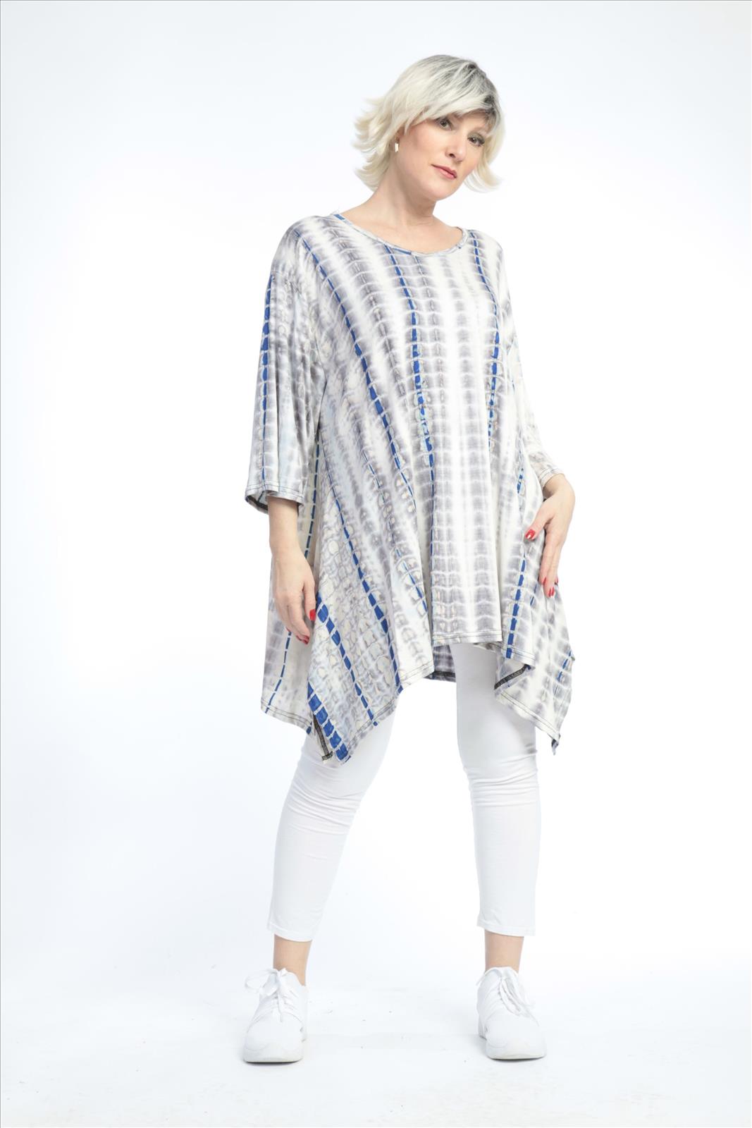 Sommer Big Shirt in A-Form aus er Jersey Qualität, Batik in Taupe-Blau