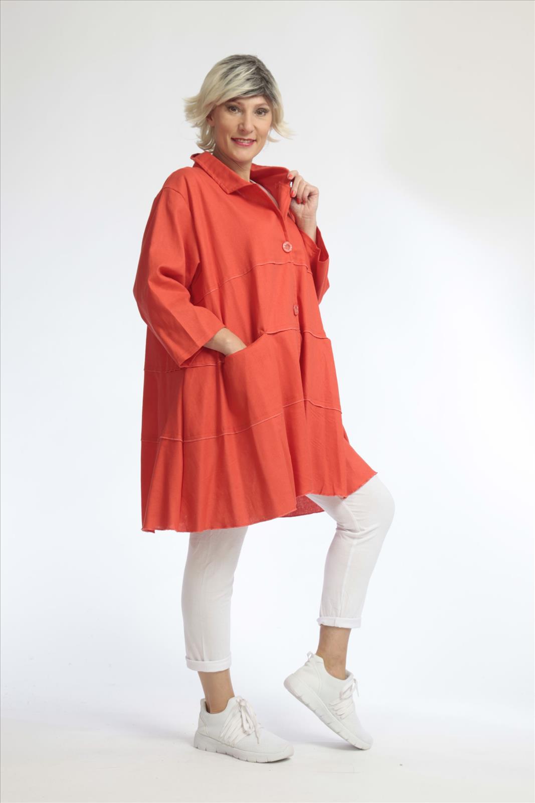 Sommer Jacke in A-Form aus feiner Leinen Optik Qualität, Softy in Rot