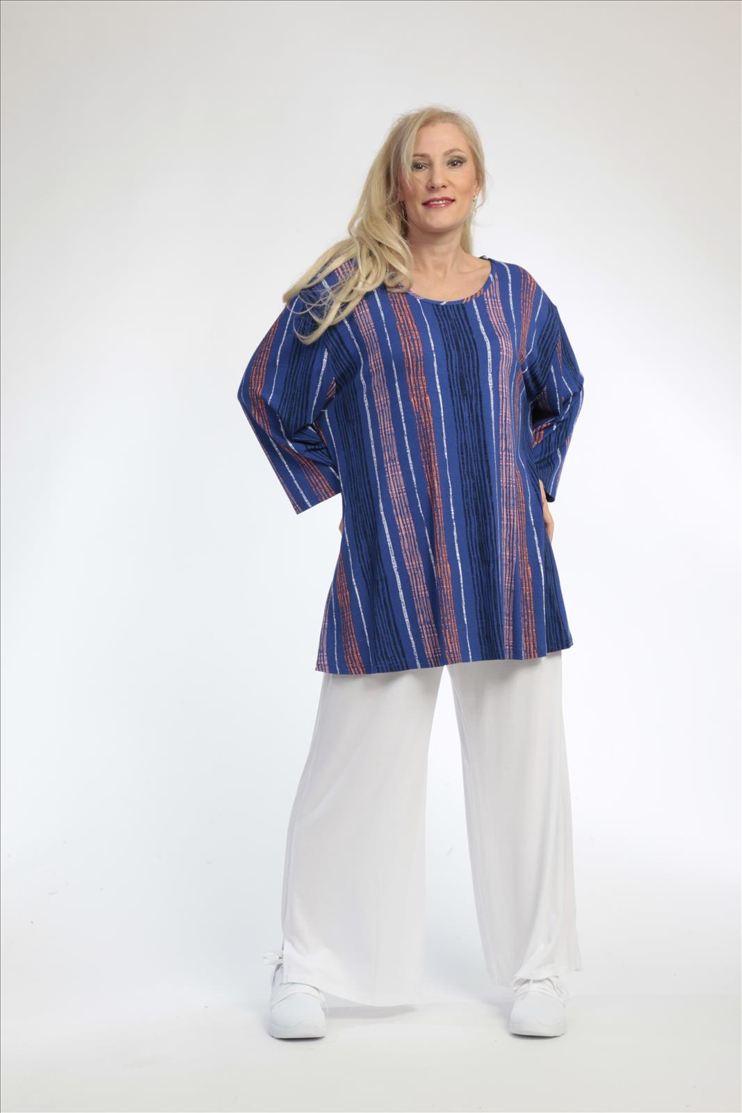 Summer shirt in bell shape made of soft jersey quality, Florida in royal blue-multi