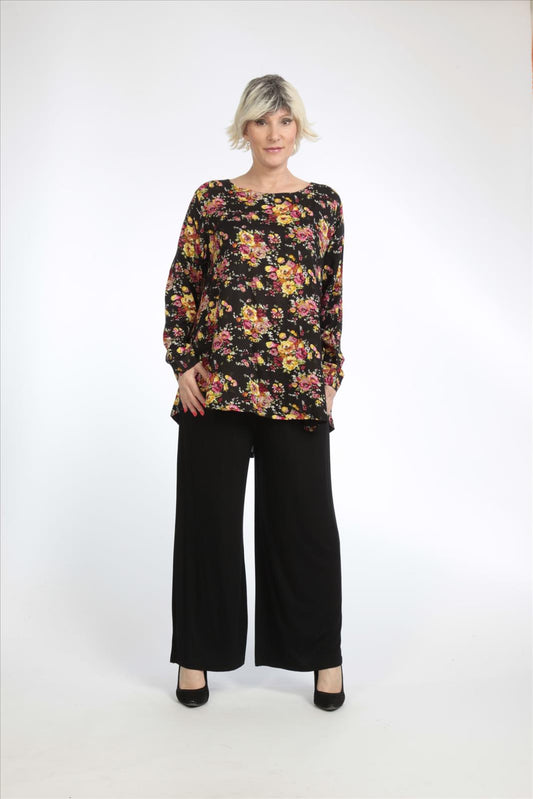 Summer shirt in A-shape made of poplin quality, black-multi