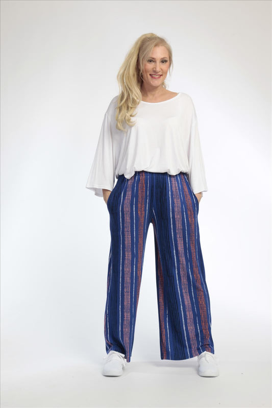 Summer trousers in a straight shape made of soft jersey quality, Florida in royal blue-multi