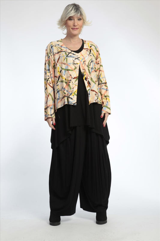 Summer jacket in a rounded shape made of linen look quality, Terra in apricot-multi