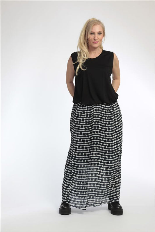 Sommer Rock in gerader Form aus er Plissee Qualität, Violla-Grafik in Schwarz-Weiß