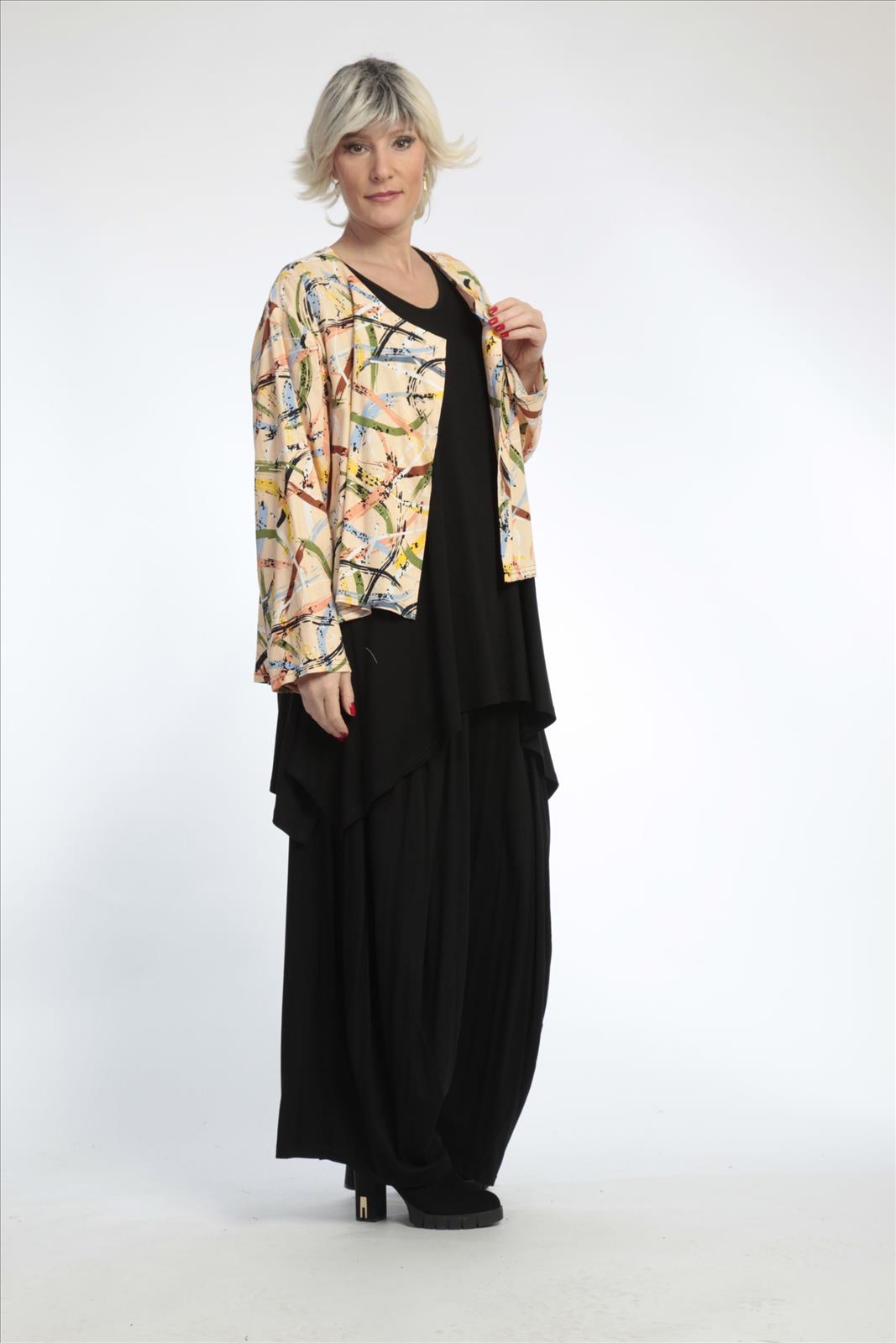 Summer jacket in a rounded shape made of linen look quality, Terra in apricot-multi