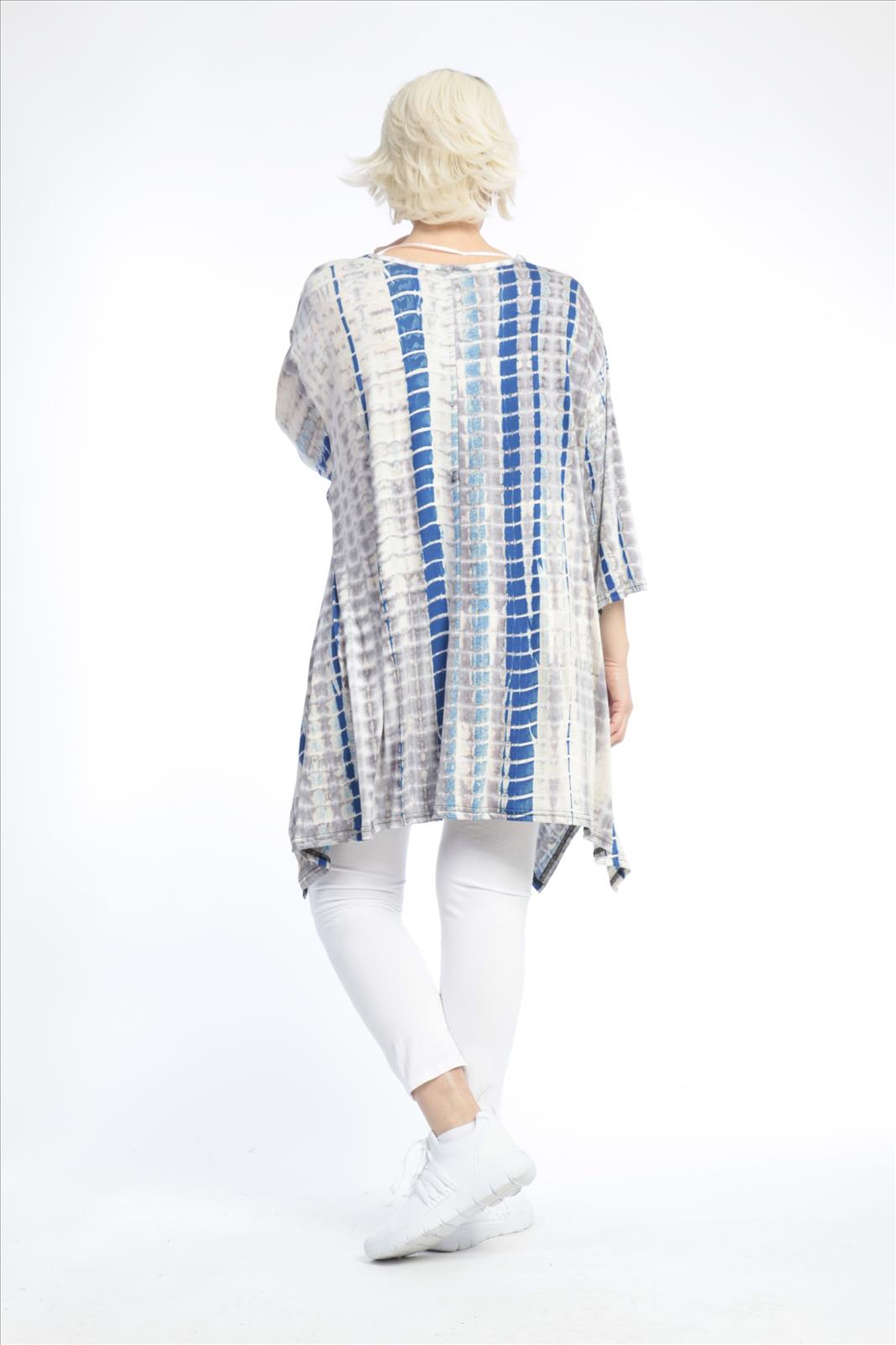 Summer big shirt in A-shape made of jersey quality, batik in taupe blue