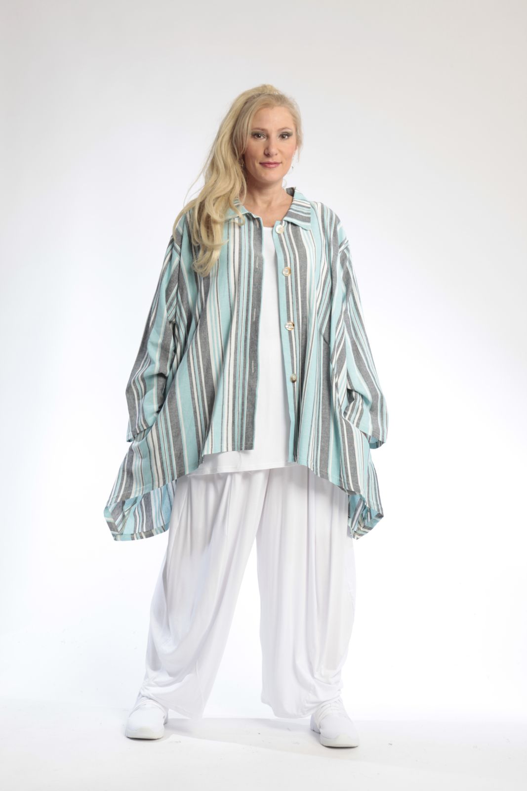 Summer jacket in mullet shape made of airy linen look quality, Candy in turquoise