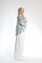 Summer jacket in a rounded shape made of airy linen look quality, Candy in turquoise