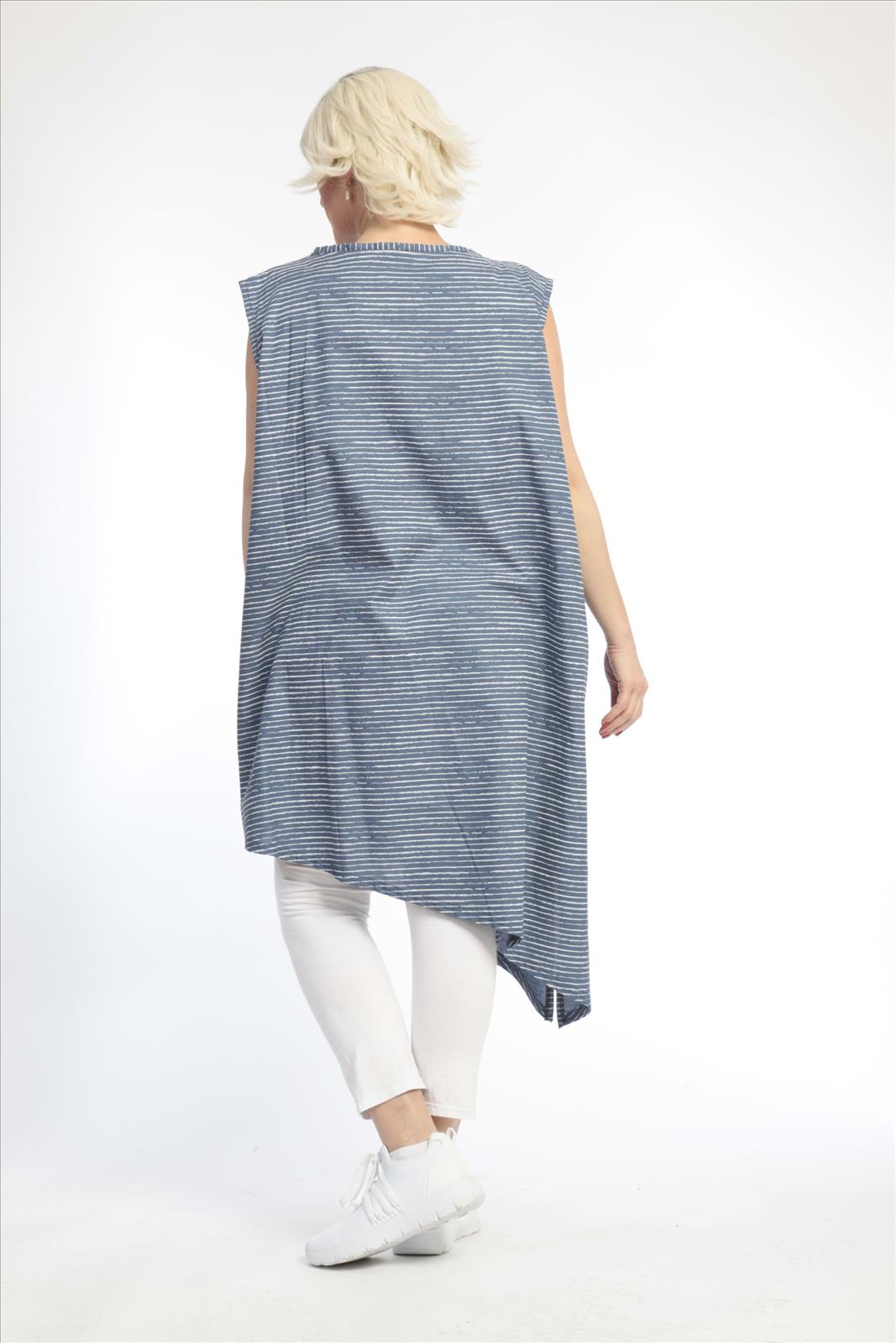 Summer tunic in an asymmetrical shape made of poplin quality, boa in blue and white