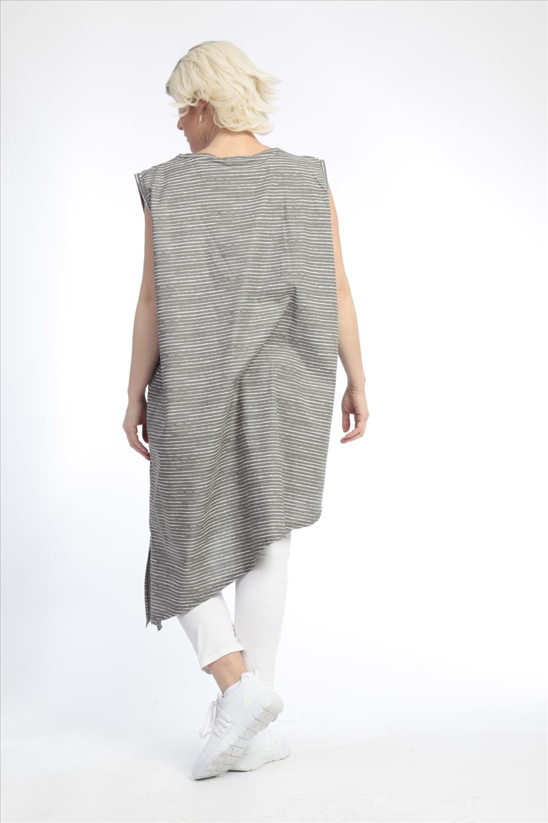 Summer tunic in an asymmetrical shape made of poplin quality, boa in gray and white