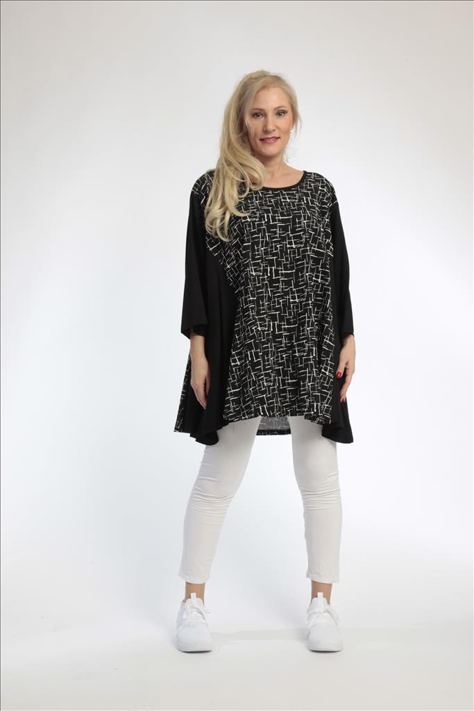 Summer big shirt in A-shape made of Bengaline quality, Robin in black and white