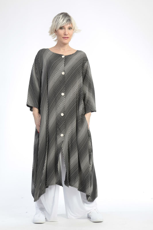 Summer blouse in balloon shape made of chiffon quality, Doppler in black and off-white