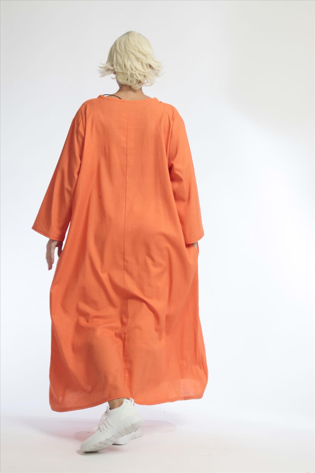 Summer dress in balloon shape made of fine linen look quality, Softy in orange