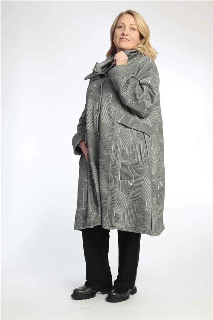 Winter coat in balloon shape made of jacquard quality, semolina in gray and white