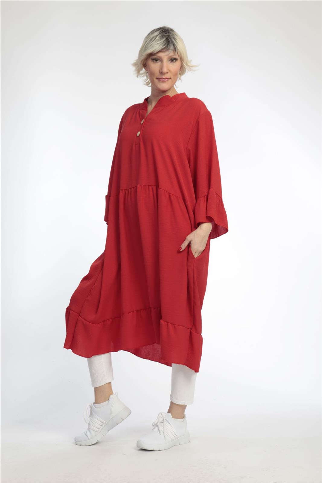 Sommer Kleid in gerader Form aus glatter Twill Qualität, Twill in Rot