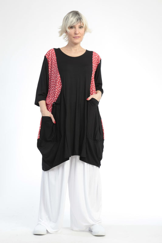 Summer shirt in balloon shape made of airy poplin quality, Baali in black and red