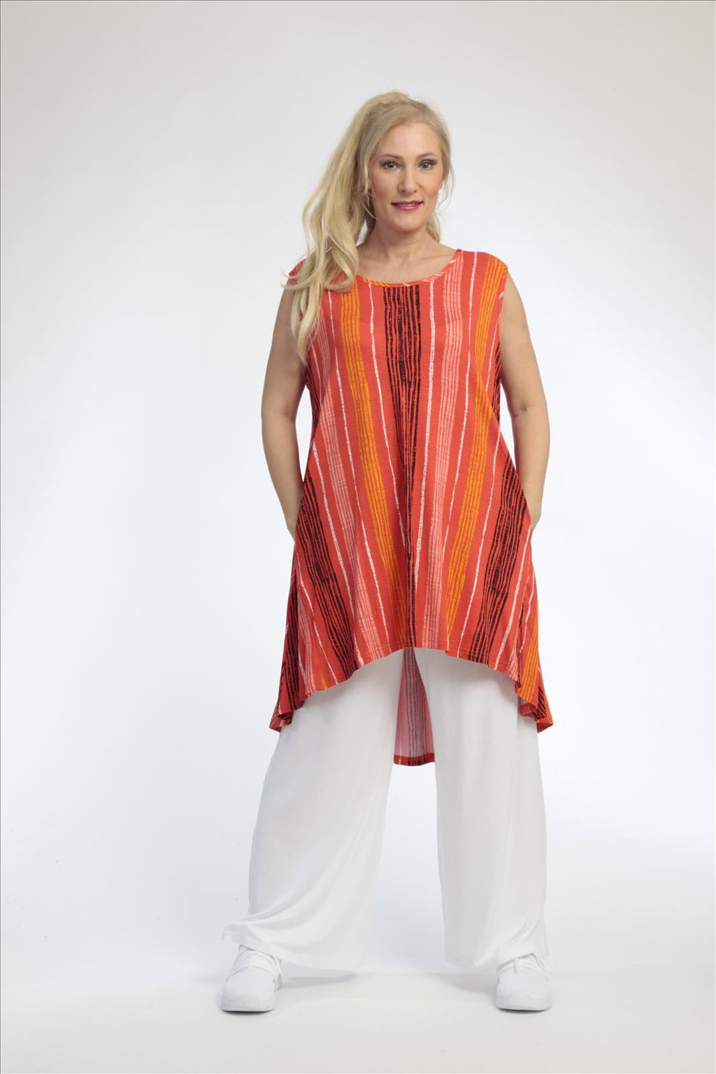 Summer tunic in A-shape made of soft jersey quality, Florida in orange-multi
