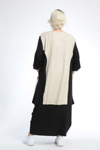 Summer dress in balloon shape made of airy poplin quality, Baali in black-beige