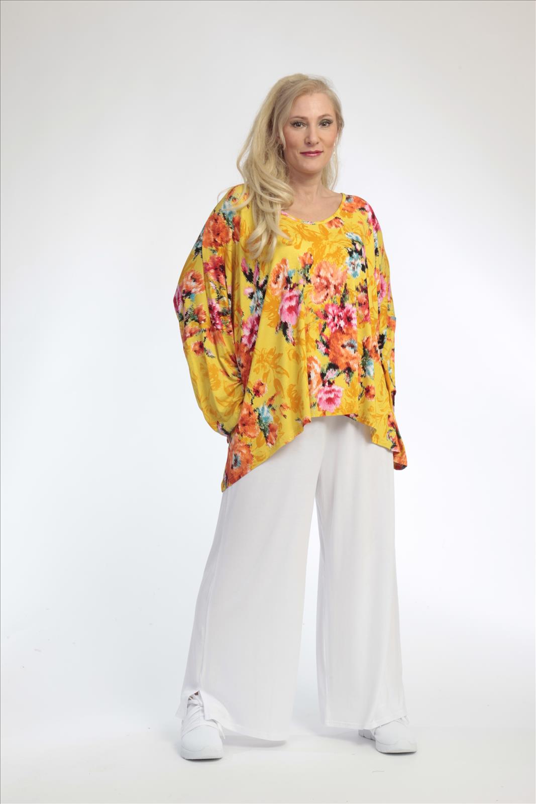 Summer big shirt in a boxy shape made of fine jersey quality, Miami in yellow-multi