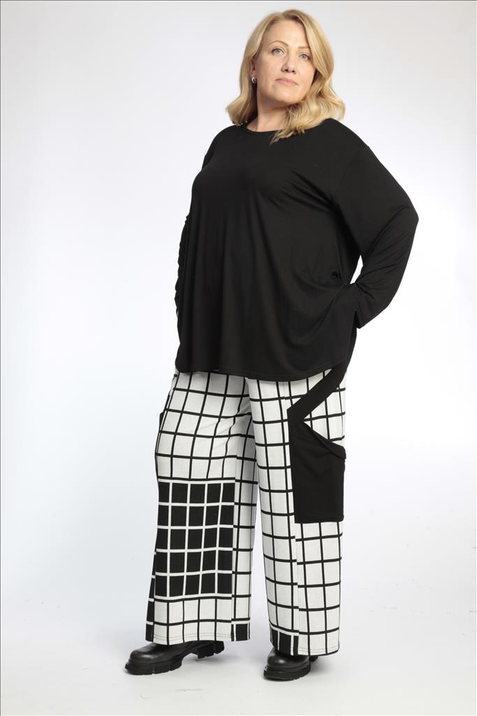 Winter trousers in a straight shape made of smooth jacquard quality, Shadow in black and off-white