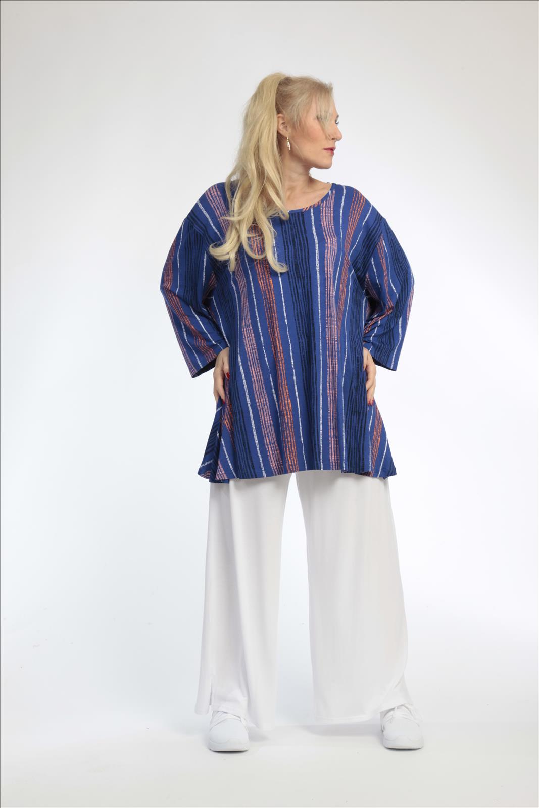 Summer shirt in bell shape made of soft jersey quality, Florida in royal blue-multi