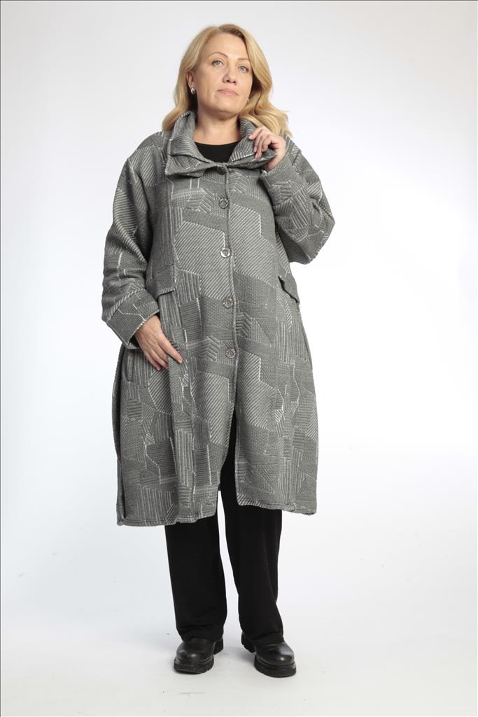 Winter coat in balloon shape made of jacquard quality, semolina in gray and white